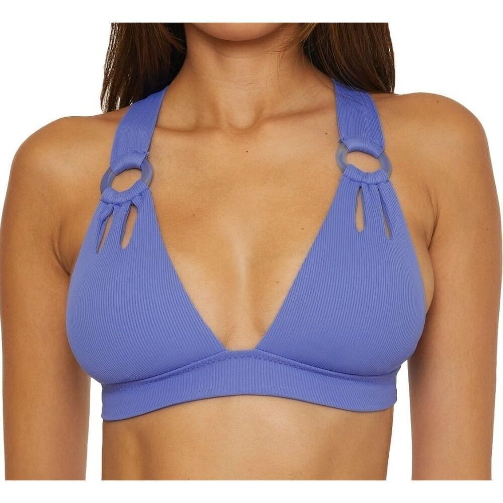 Becca Womens Blue Bikini Top O-Ring Cutouts Sexy Strappy Swim Top Size M New $88